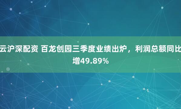云沪深配资 百龙创园三季度业绩出炉，利润总额同比增49.89%