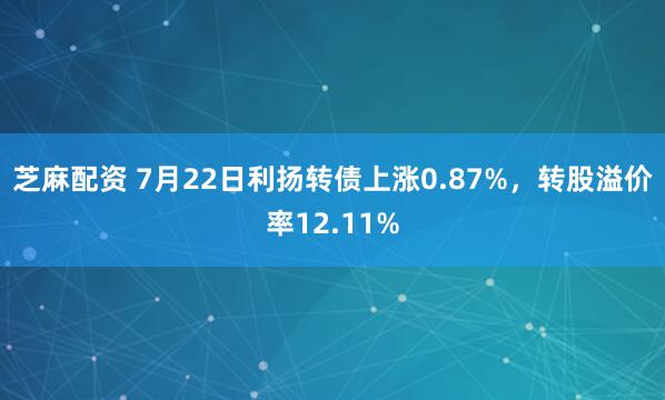 芝麻配资 7月22日利扬转债上涨0.87%，转股溢价率12.11%